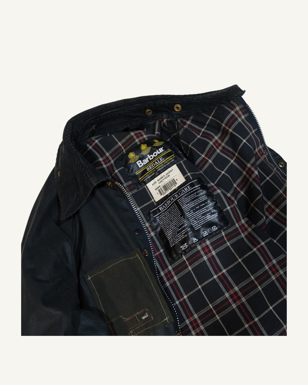 Barbour Bedale Navy Upcycled con Tessuto da Poncho WWII | PHENOMENA