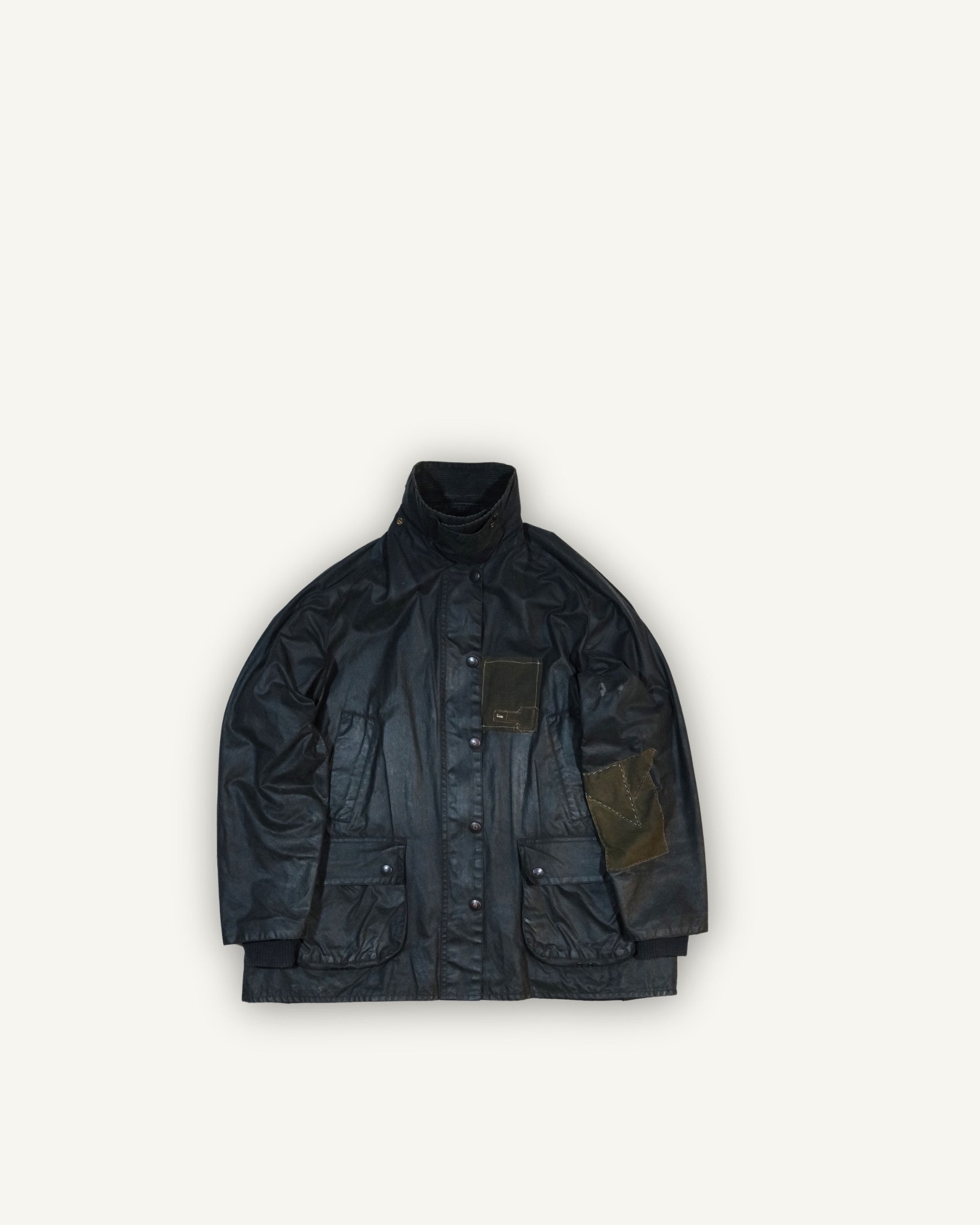 Barbour Bedale Navy Upcycled con Tessuto da Poncho WWII | PHENOMENA