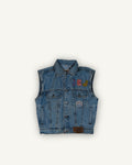 Casucci Junior 90s Denim Vest – Patch College & Logo Leather | Made in Italy