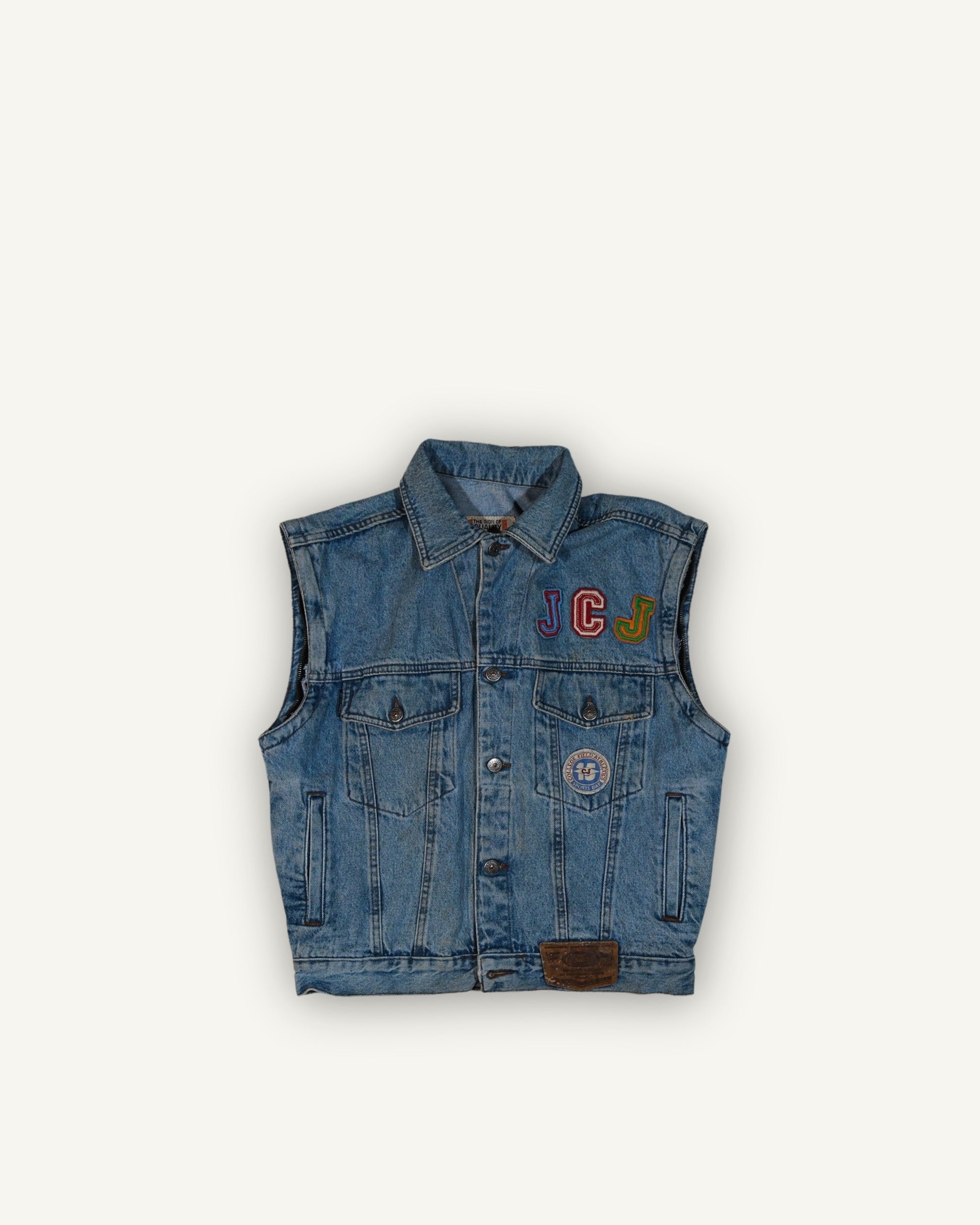 Casucci Junior 90s Denim Vest – Patch College & Logo Leather | Made in Italy
