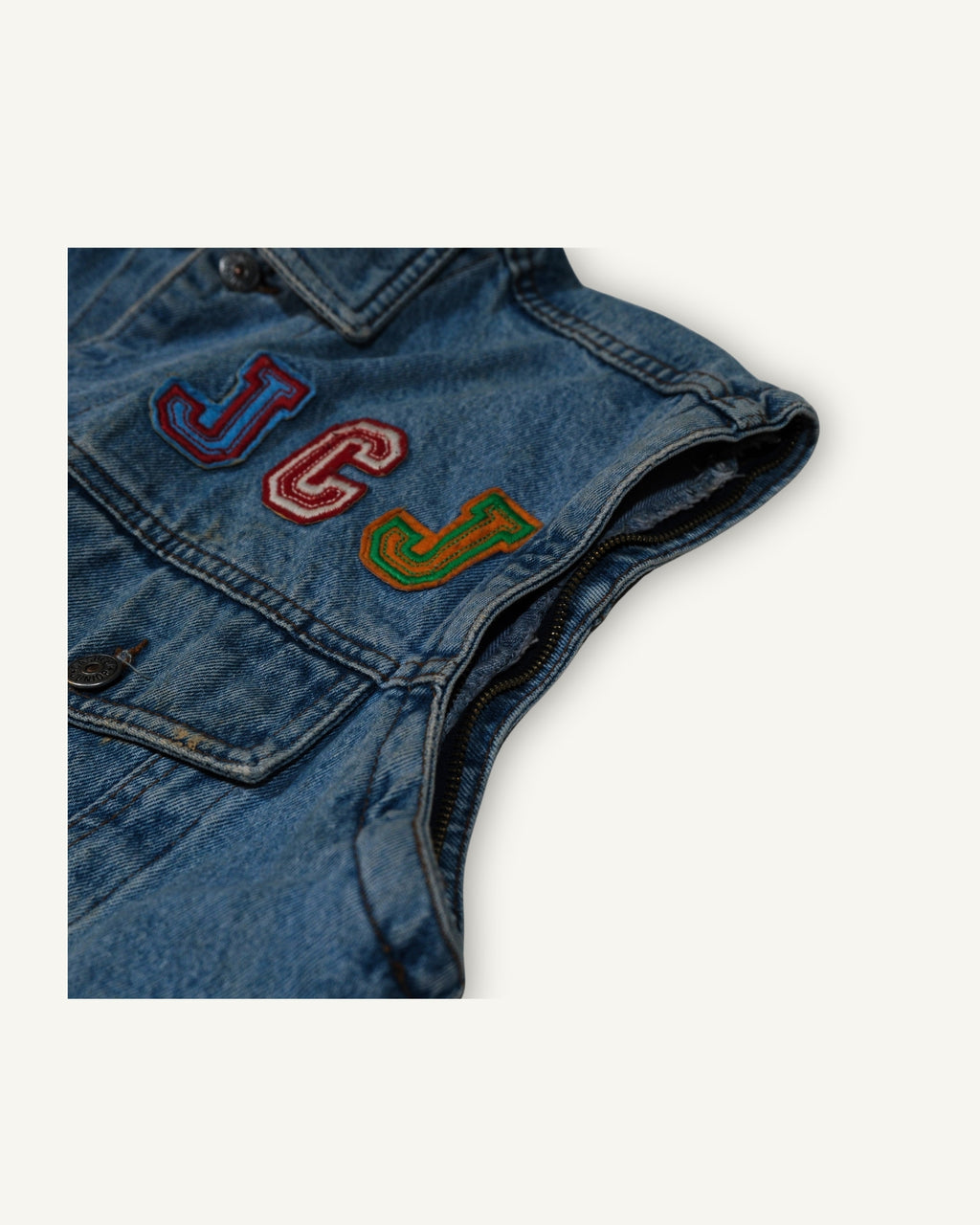 Casucci Junior 90s Denim Vest – Patch College & Logo Leather | Made in Italy