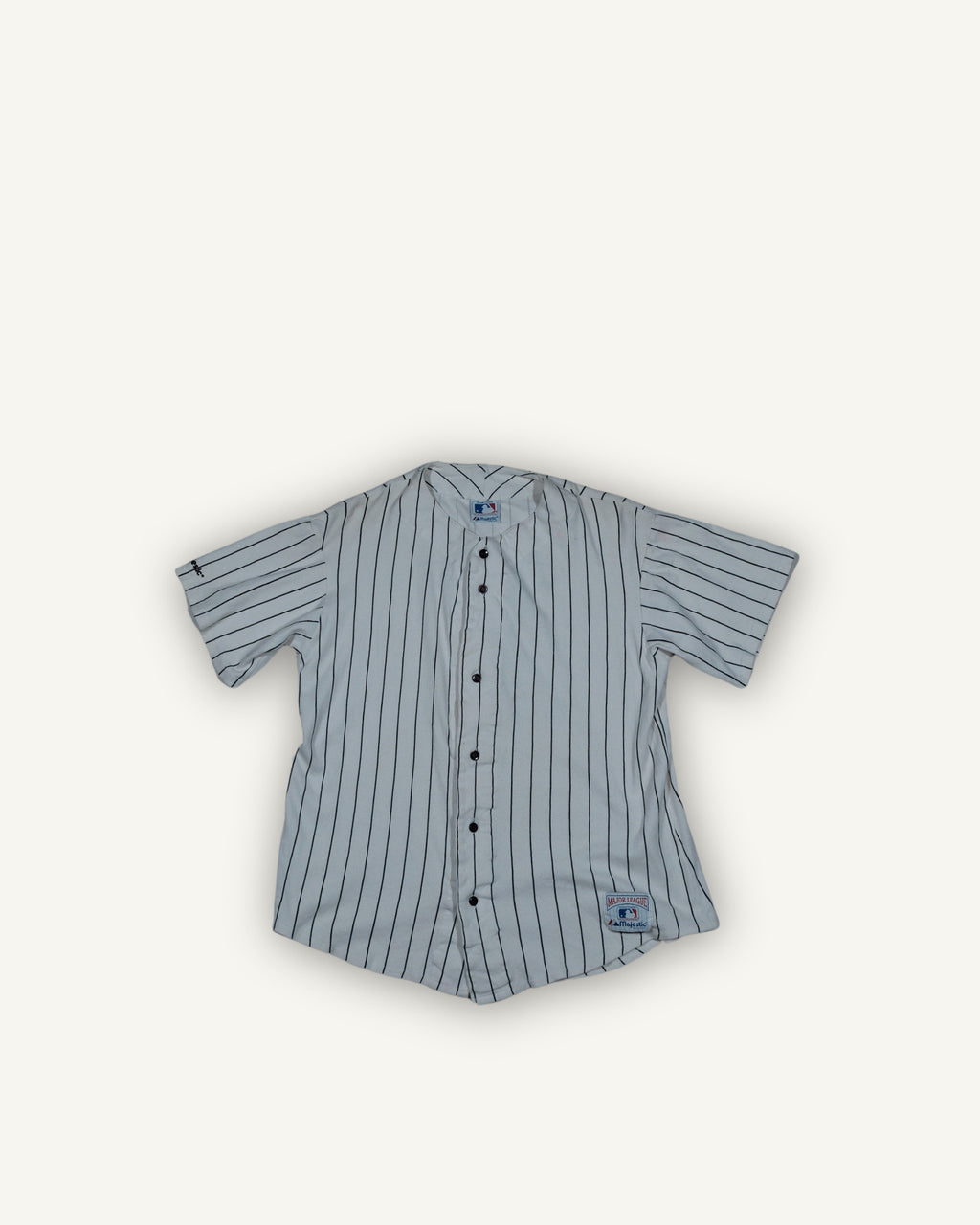 Camicia baseball Majestic MLB a righe con applicazione “X” – Made in USA