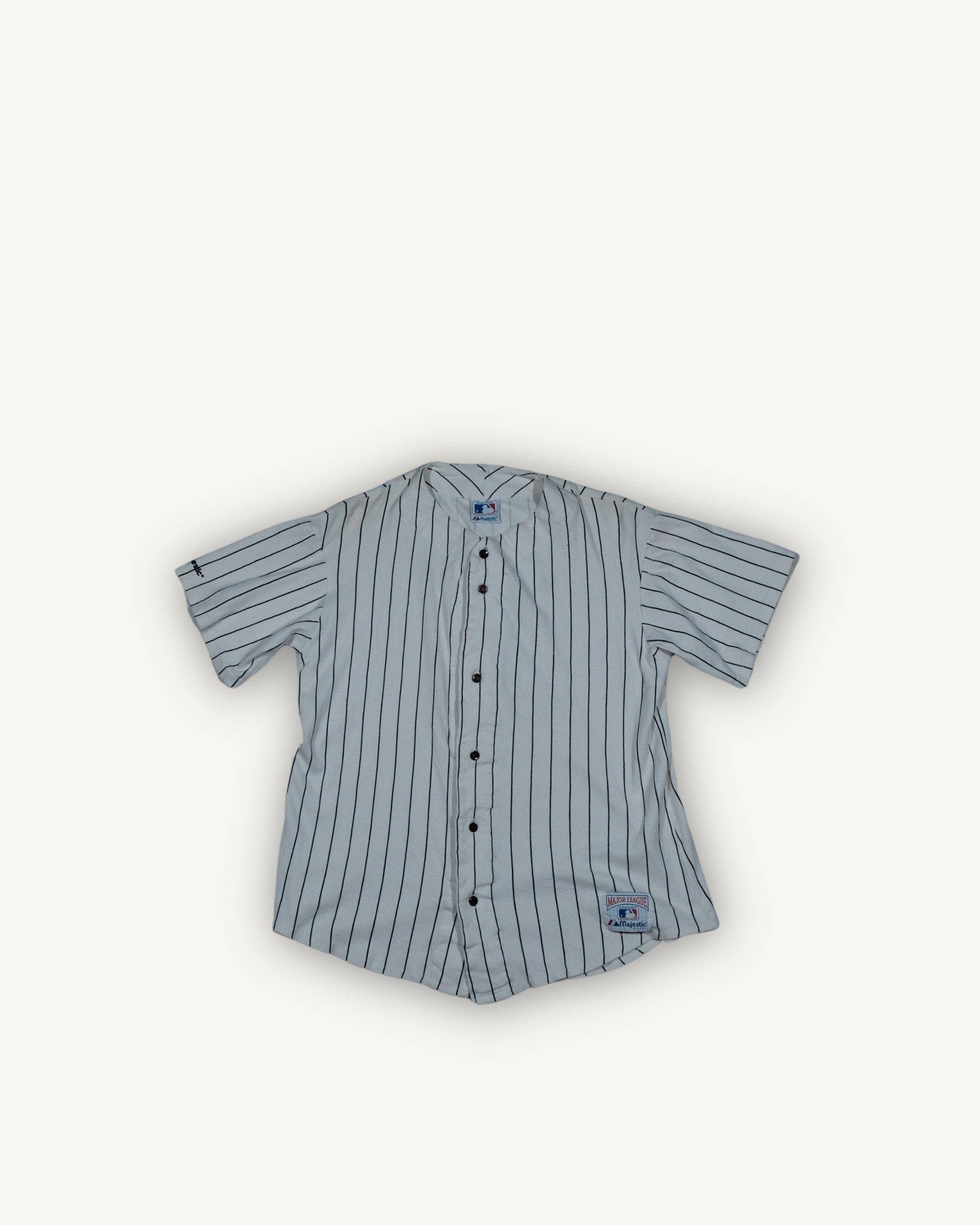 Camicia baseball Majestic MLB a righe con applicazione “X” – Made in USA