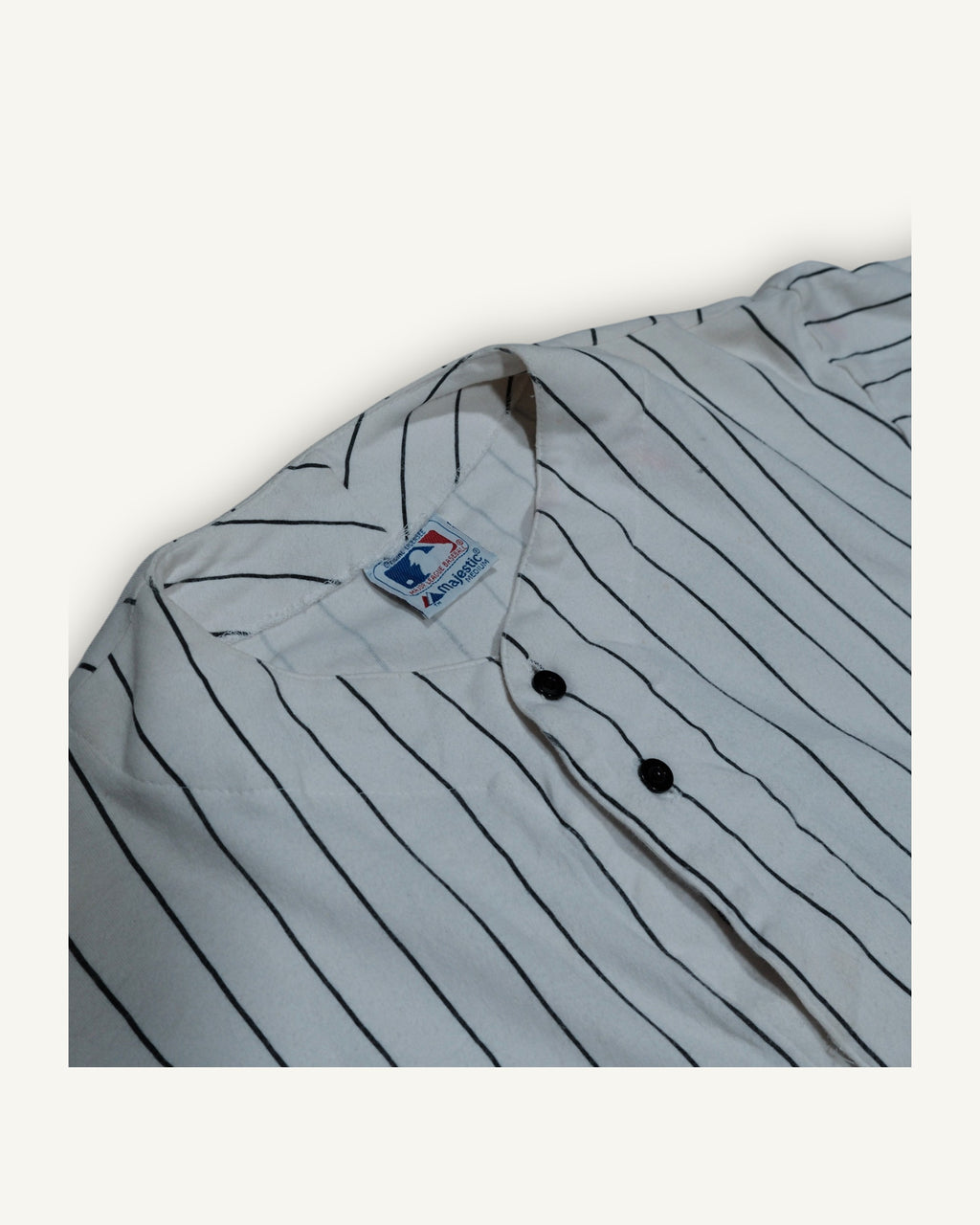 Camicia baseball Majestic MLB a righe con applicazione “X” – Made in USA