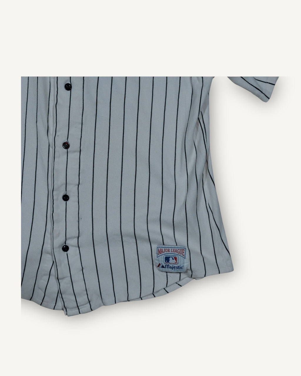 Camicia baseball Majestic MLB a righe con applicazione “X” – Made in USA