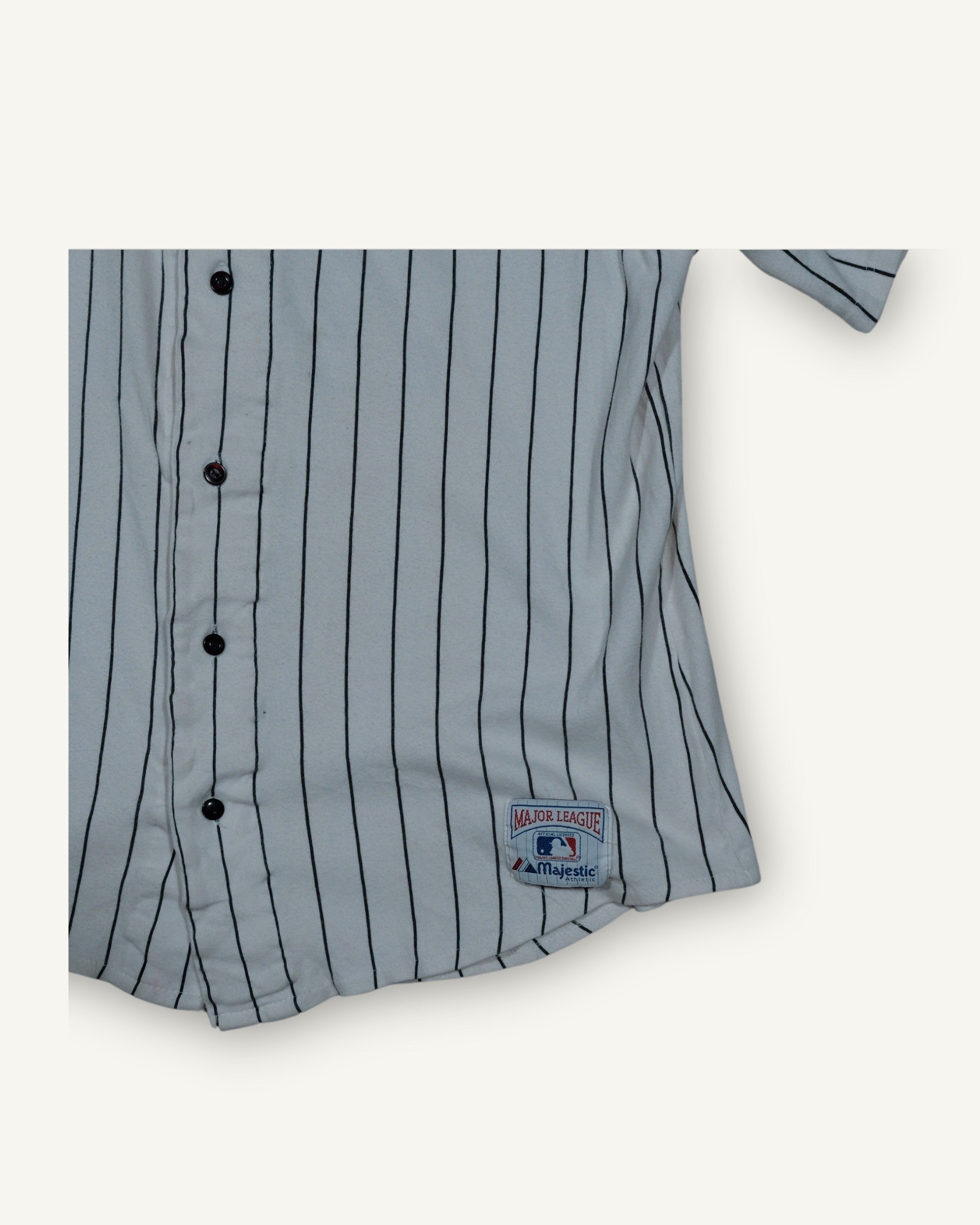 Camicia baseball Majestic MLB a righe con applicazione “X” – Made in USA