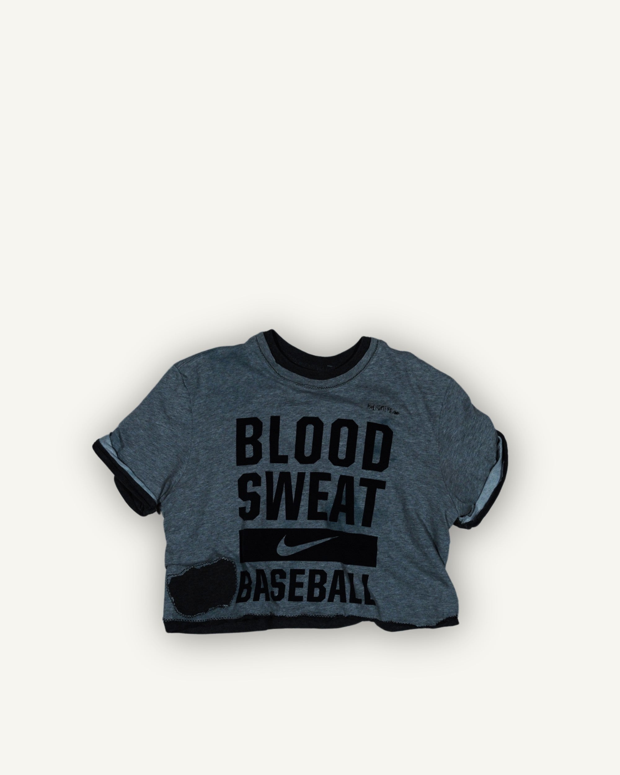PHENOMENA Upcycled Nike Blood Sweat Baseball T-Shirt Grey Double Layer M