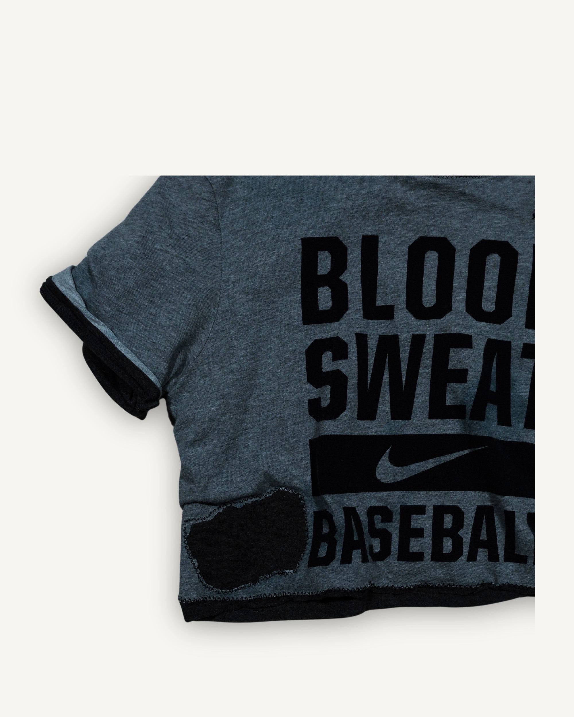 PHENOMENA Upcycled Nike Blood Sweat Baseball T-Shirt Grey Double Layer M