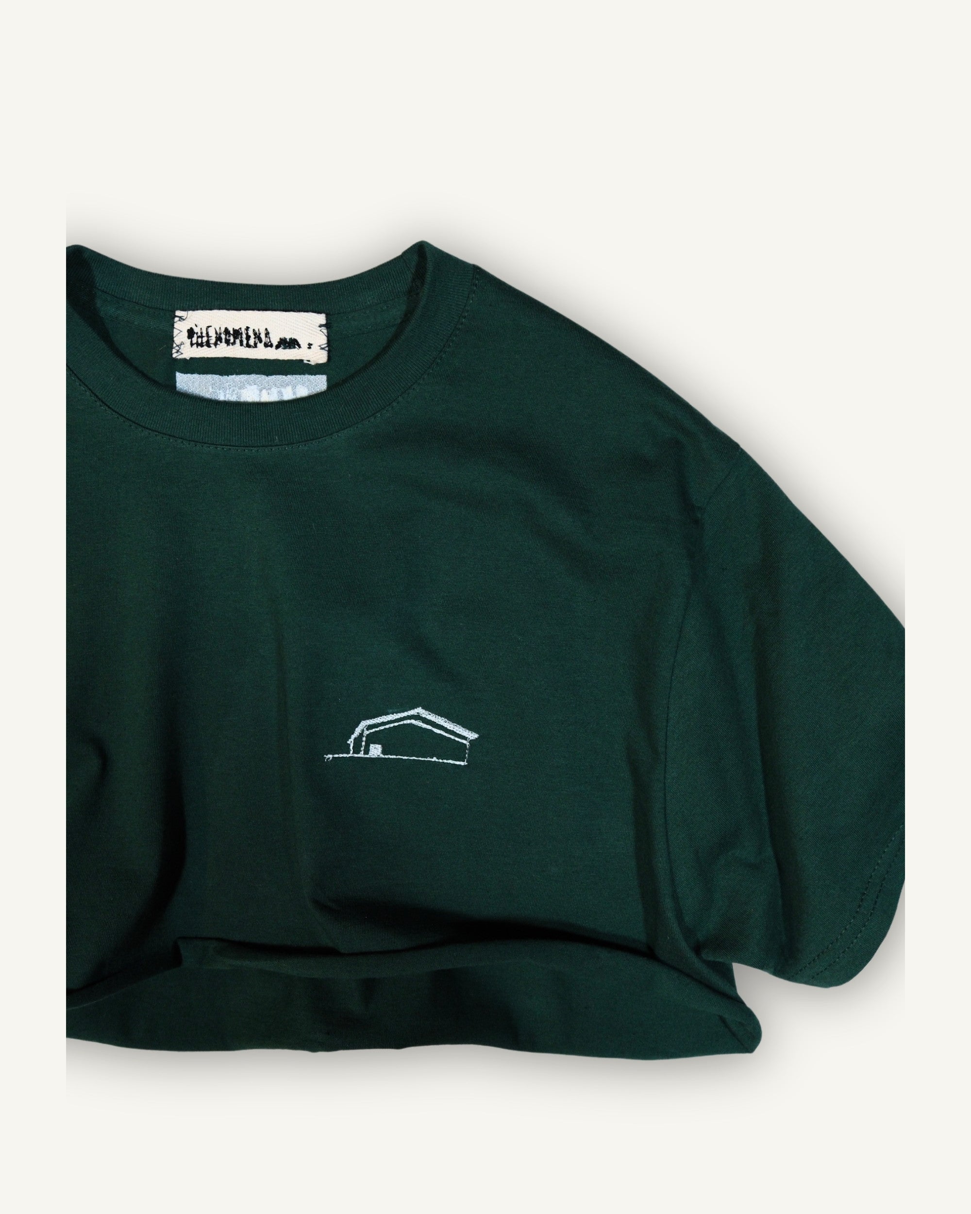 PHENOMENA Crop T-Shirt Ricamata Casetta Verde