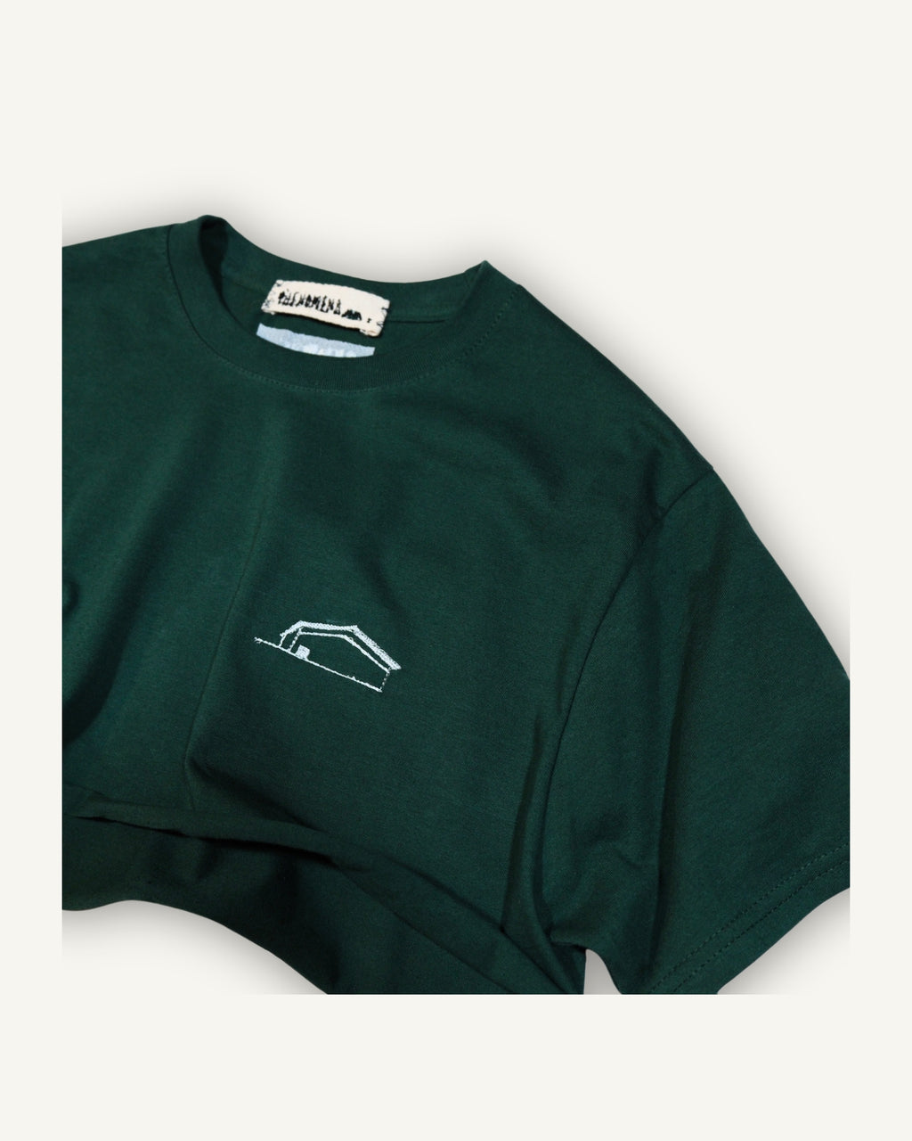 PHENOMENA Crop T-Shirt Ricamata Casetta Verde