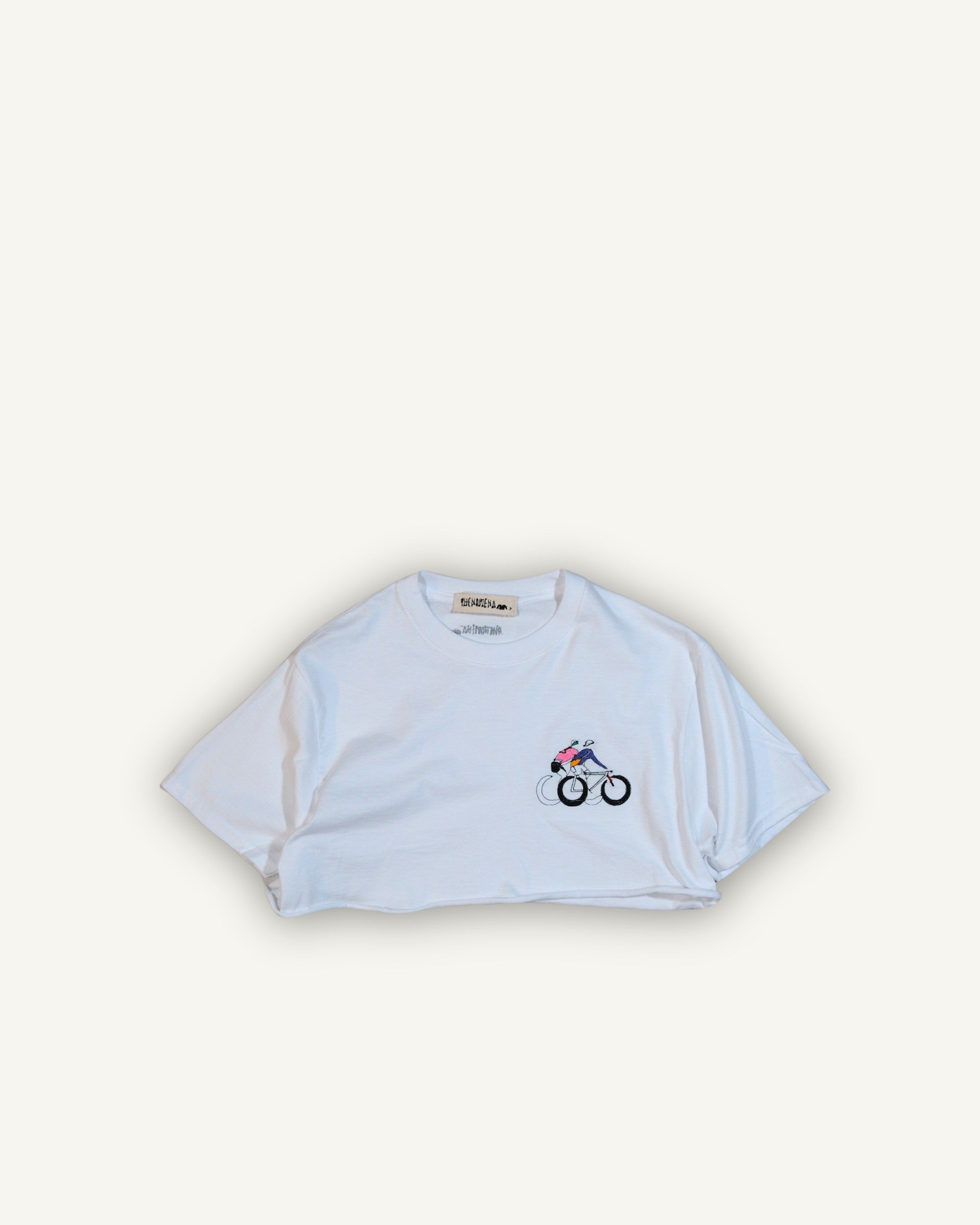 T-shirt cropped PHENOMENA bianca con ricamo cycling