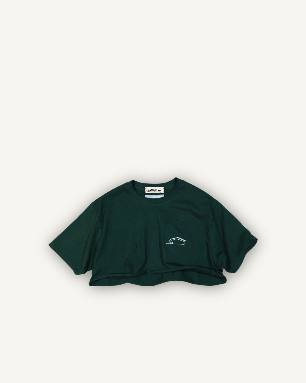 PHENOMENA Crop T-Shirt Ricamata Casetta Verde