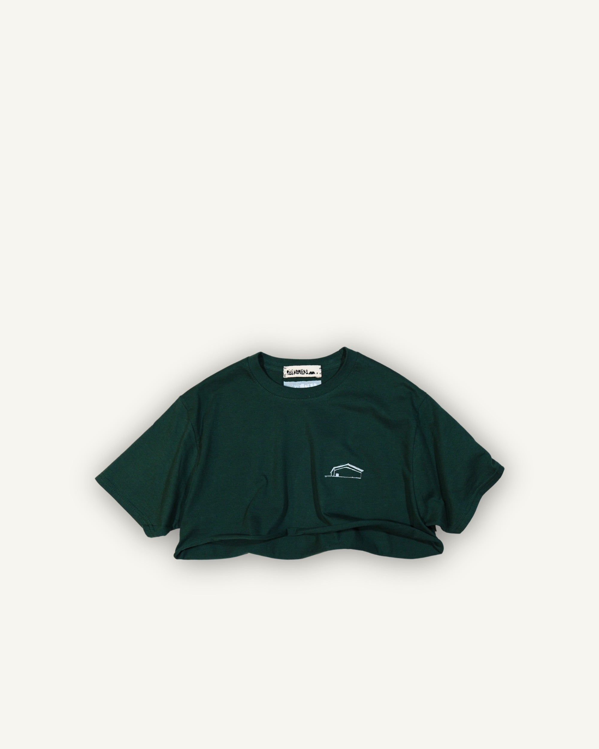PHENOMENA Crop T-Shirt Ricamata Casetta Verde