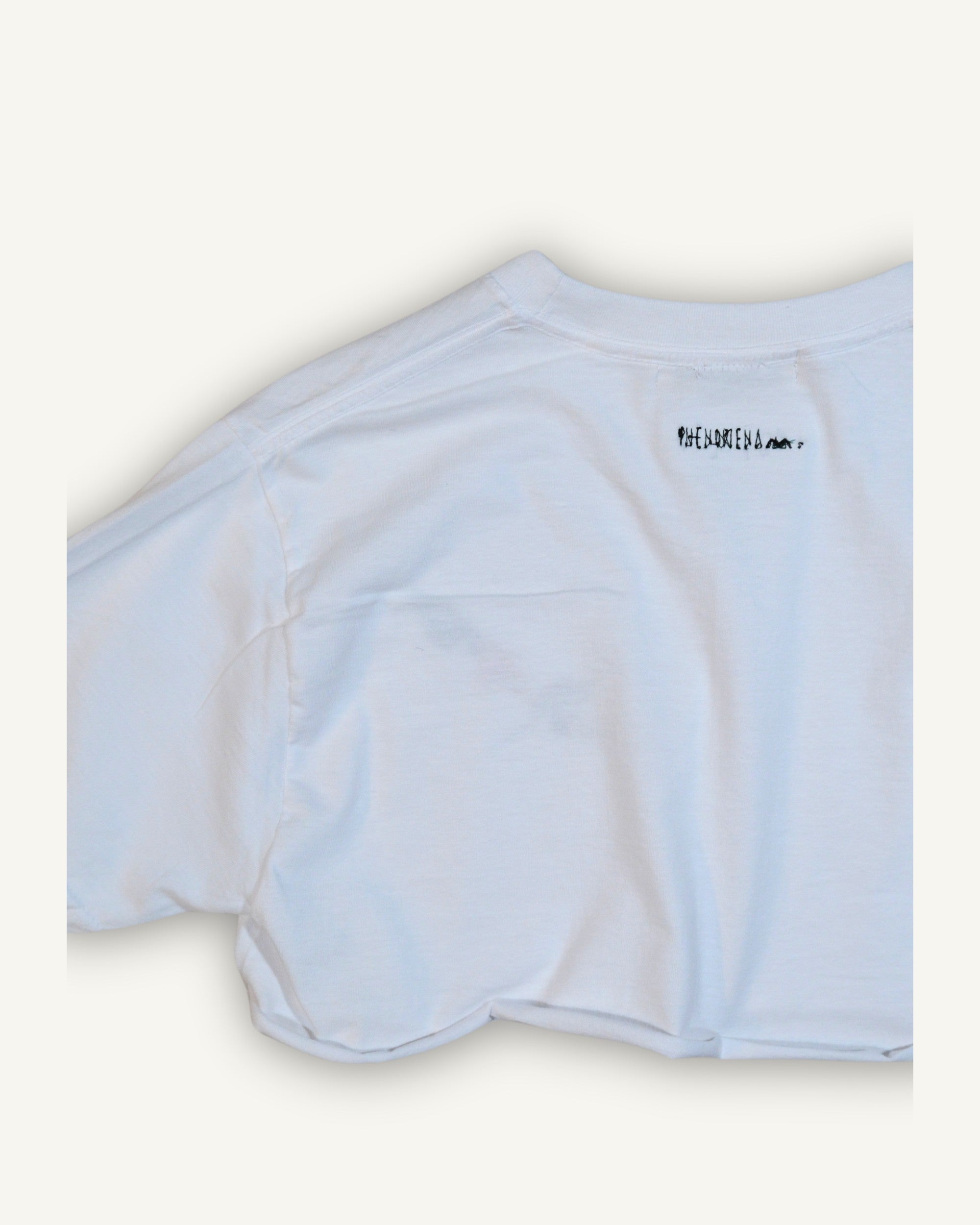 PHENOMENA Crop T-Shirt Ricamata Pizza Bianca