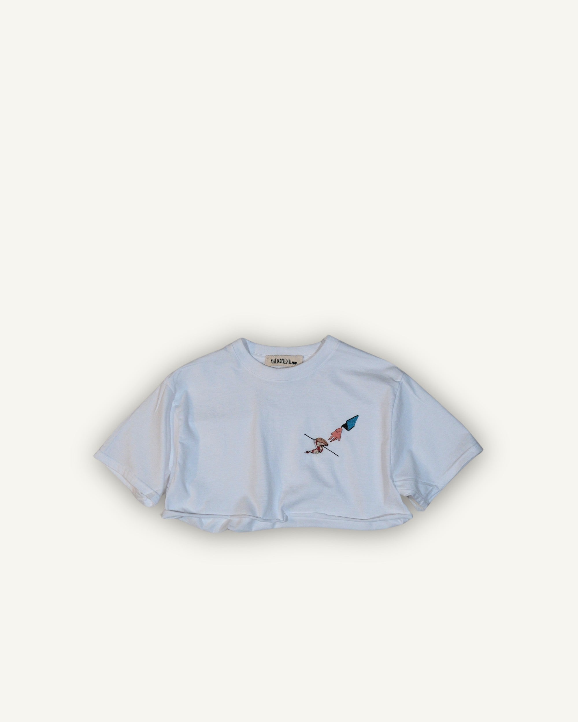 PHENOMENA Crop T-Shirt Ricamata Pizza Bianca